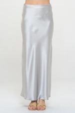 Ember Satin Silky Midi Skirt -Silver