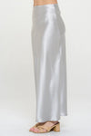 Ember Satin Silky Midi Skirt -Silver