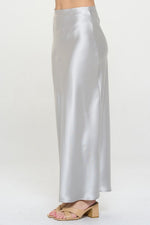 Ember Satin Silky Midi Skirt -Silver