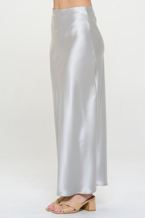 Ember Satin Silky Midi Skirt -Silver