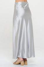 Ember Satin Silky Midi Skirt -Silver