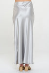 Ember Satin Silky Midi Skirt -Silver