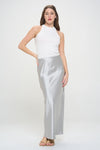 Ember Satin Silky Midi Skirt -Silver