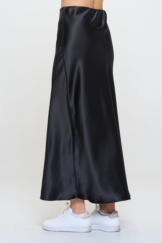 Ember Satin Silky Midi Skirt - Black