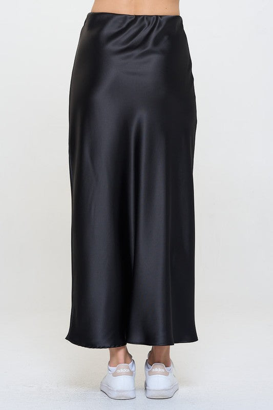 Ember Satin Silky Midi Skirt - Black