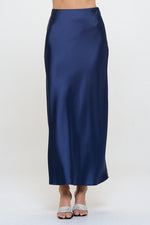 Ember Satin Silky Midi Skirt - Navy