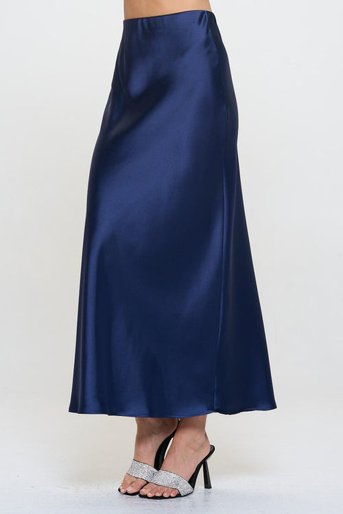 Ember Satin Silky Midi Skirt - Navy