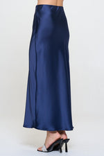 Ember Satin Silky Midi Skirt - Navy