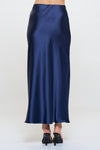 Ember Satin Silky Midi Skirt - Navy