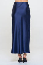 Ember Satin Silky Midi Skirt - Navy