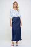 Ember Satin Silky Midi Skirt - Navy