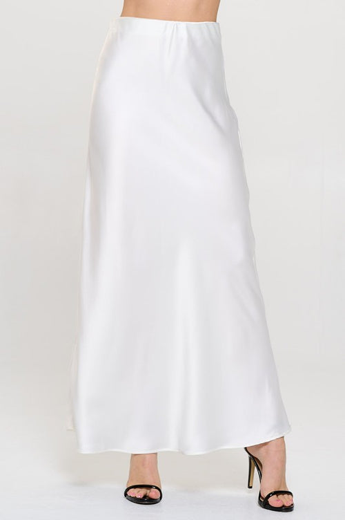 Ember Satin Silky Midi Skirt - White