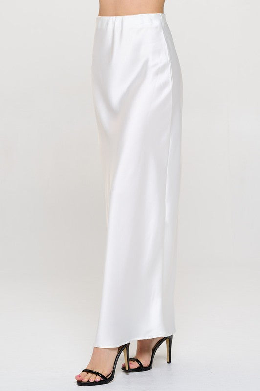 Ember Satin Silky Midi Skirt - White