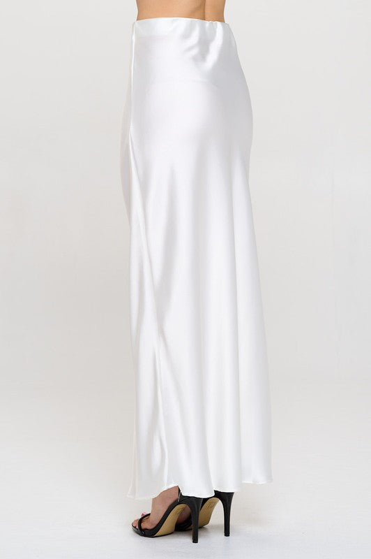 Ember Satin Silky Midi Skirt - White