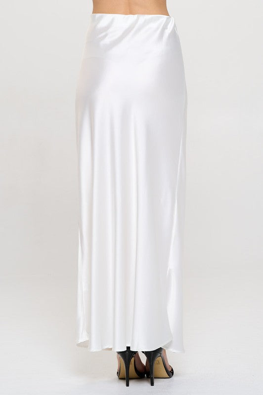 Ember Satin Silky Midi Skirt - White