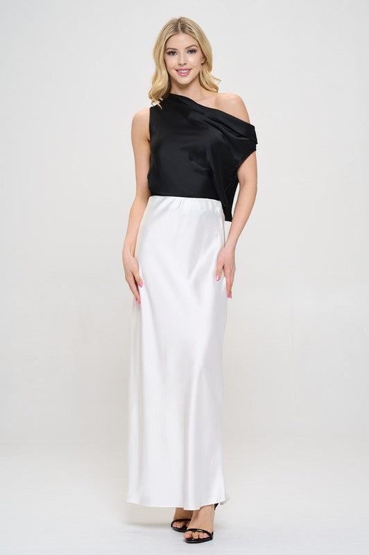 Ember Satin Silky Midi Skirt - White