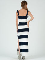 Lin Stripe Knit Shoulder Tie Maxi Dress