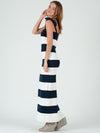 Lin Stripe Knit Shoulder Tie Maxi Dress