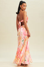 Ariella Cut Out Halter Watercolor Print Maxi Dress - Pink/Multi