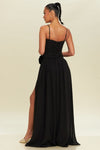 Hailey Rosette Detail High Slit Maxi Gown Dress - Black