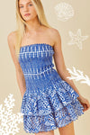 Matalia Strapless Eyelet Smocked Ruffle Mini Dress