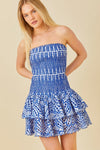 Matalia Strapless Eyelet Smocked Ruffle Mini Dress