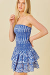 Matalia Strapless Eyelet Smocked Ruffle Mini Dress