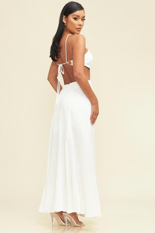 Joelle Linen Ring Detail Cut Out Maxi Dress - White