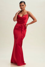 Medora Satin Bias Open Back Maxi Dress - Red