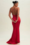 Medora Satin Bias Open Back Maxi Dress - Red