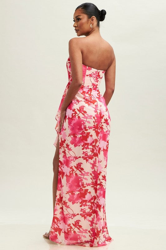 Catalina Strapless Floral Cascade Maxi Gown Dress