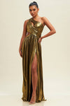 Neoma One Shoulder Metallic Gown - Gold