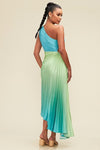 Ula Satin One Shoulder Pleated Maxi Dress - Blue/Green