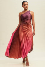 Ula Satin One Shoulder Pleated Maxi Dress - Coral Rust