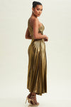 Ula One Shoulder Pleated Maxi Dress - Bronze/Metallic