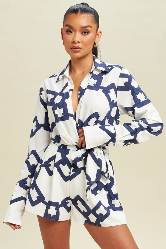 Emme Link Print Long Sleeve Romper