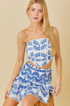 Lala  Eyelet Smocked Top & Ruffle Mini Skirt Set