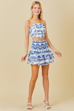 Lala  Eyelet Smocked Top & Ruffle Mini Skirt Set