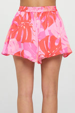 Abbie Tropical V-Neck Cami Top And Flowy Dress Shorts - Fuchsia