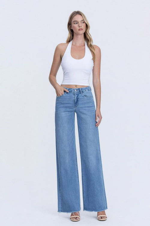 Melody High Rise Frayed Hem Wide Leg Jeans