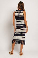 Brigette Stripe Crochet Fringe Hem Midi Coverup Dress