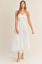 Natasha Butterfly Mesh Lace Up Midi Dress - White