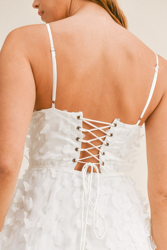 Natasha Butterfly Mesh Lace Up Midi Dress - White Girls Will Be Girls Natasha Butterfly Mesh Lace Up Midi Dress - White Girls Will Be Girls