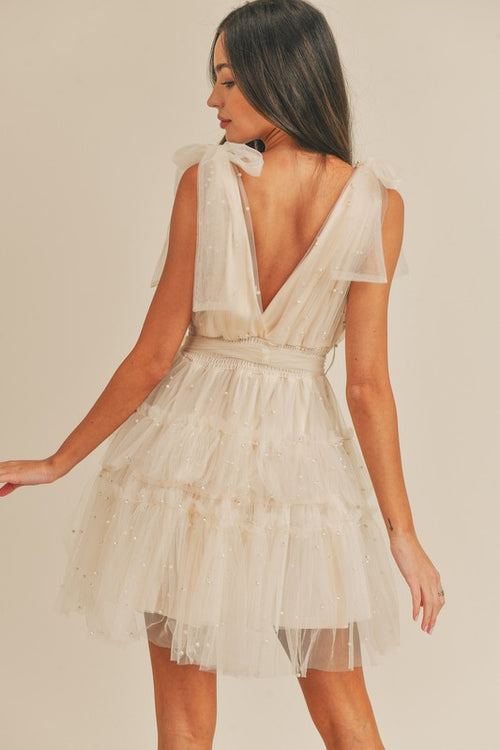 Candice Pearl Tulle Mini Dress - Cream