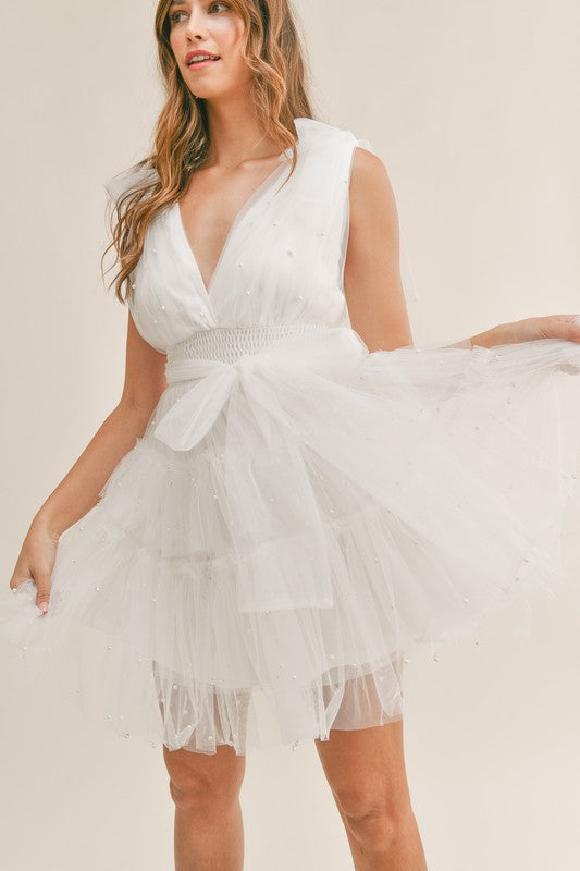 Candice Pearl Tulle Mini Dress