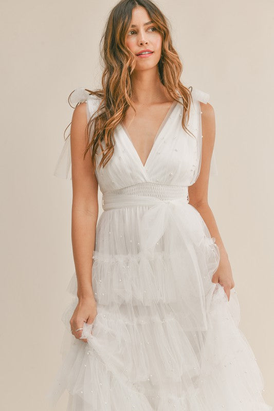 Raina Pearl Tulle Maxi Dress