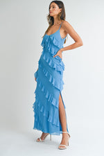 Reilly Asymmetrical Tiered Ruffle Maxi Dress-  Aqua