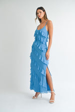 Reilly Asymmetrical Tiered Ruffle Maxi Dress-  Aqua