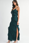 Reilly Asymmetrical Tiered Ruffle Maxi Dress - Hunter Green