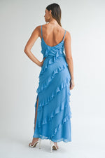 Reilly Asymmetrical Tiered Ruffle Maxi Dress-  Aqua